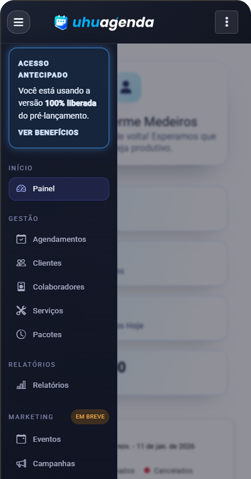 Mock do app UhuAgenda em smartphone