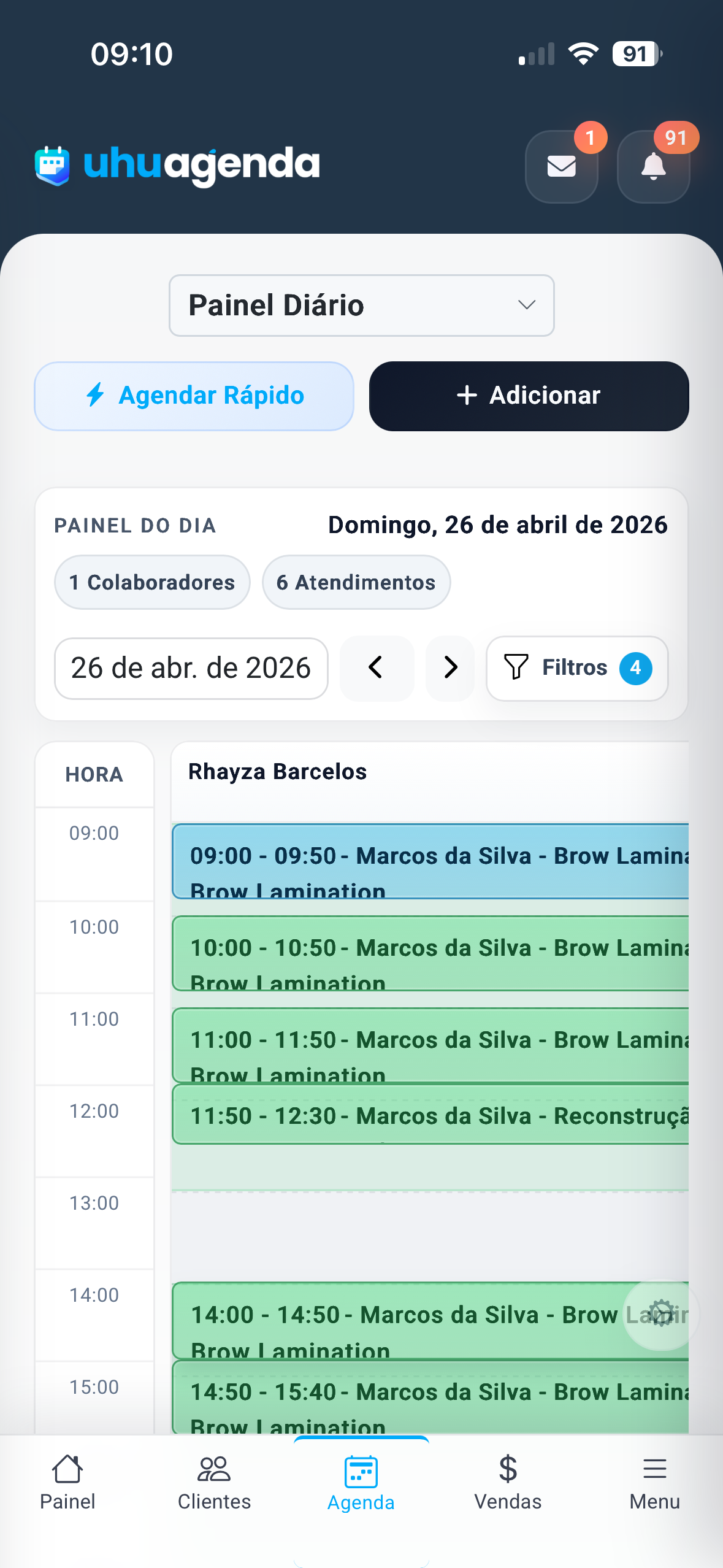 Painel administrativo da UhuAgenda