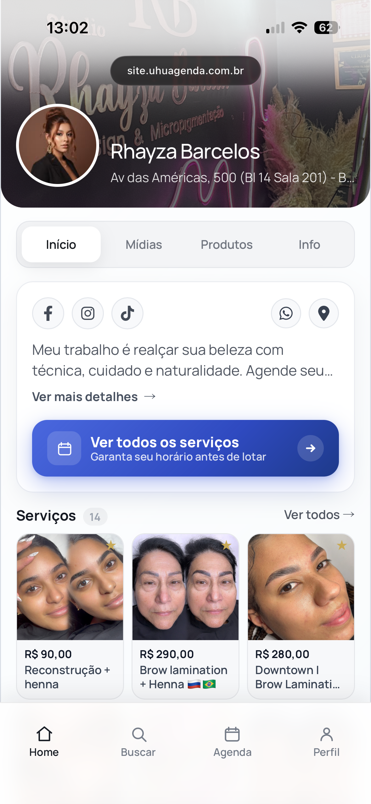 Tela mobile de agendamento da UhuAgenda
