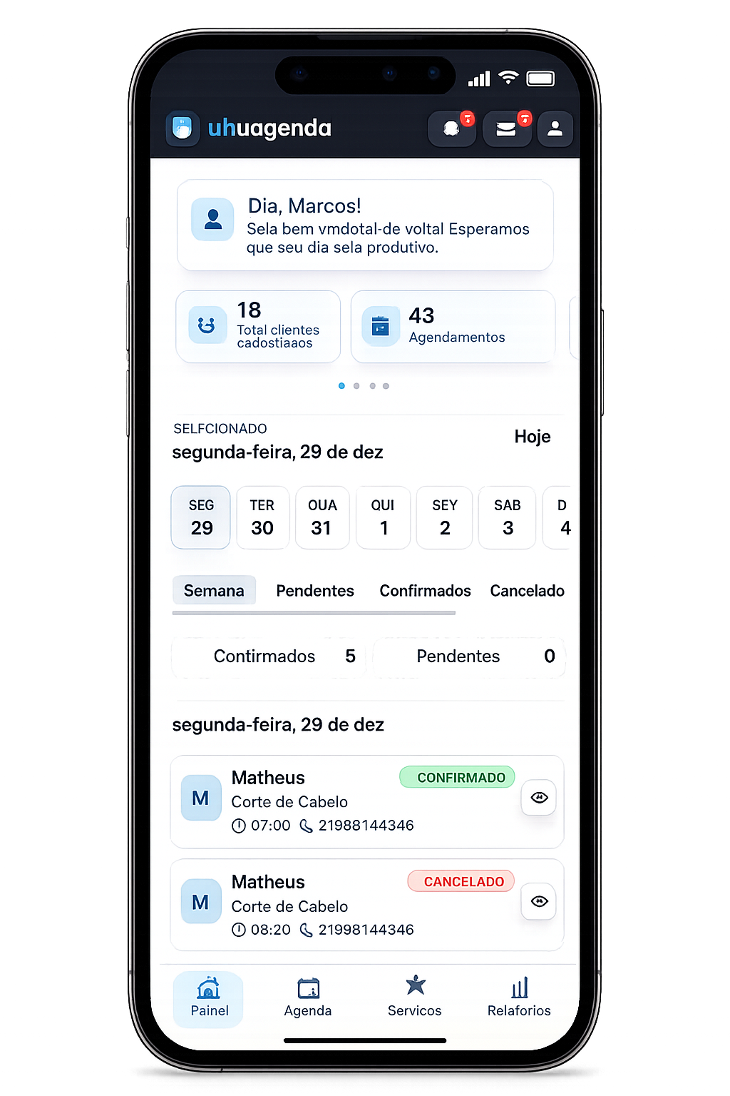 Página administrativa no celular